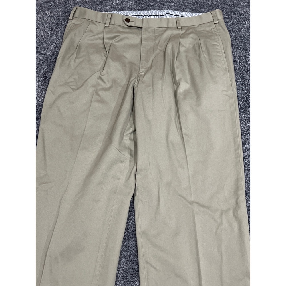 Brooks Brothers Madison Chinos Mens 35x32 Khaki Pleated Cuffed Cotton Pants